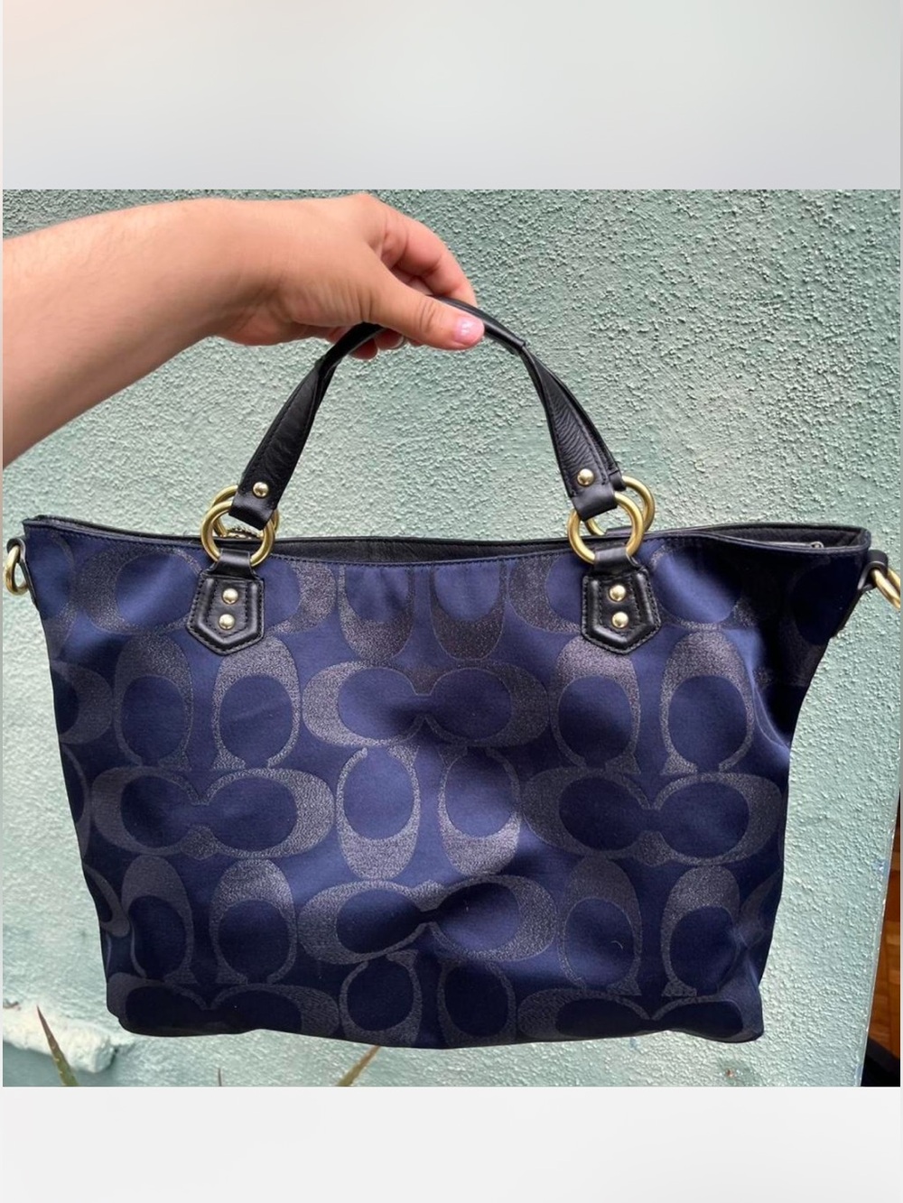 Vintage Y2K rare Navy and Black Signature Jacquard Tote with Gold Hardware - Picture 3 of 5